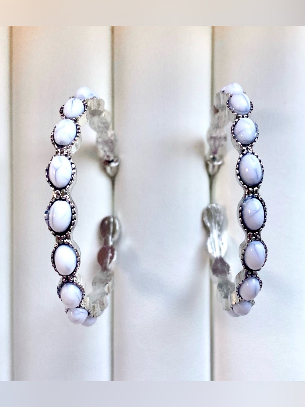 Classic White Stone Hoop Earrings